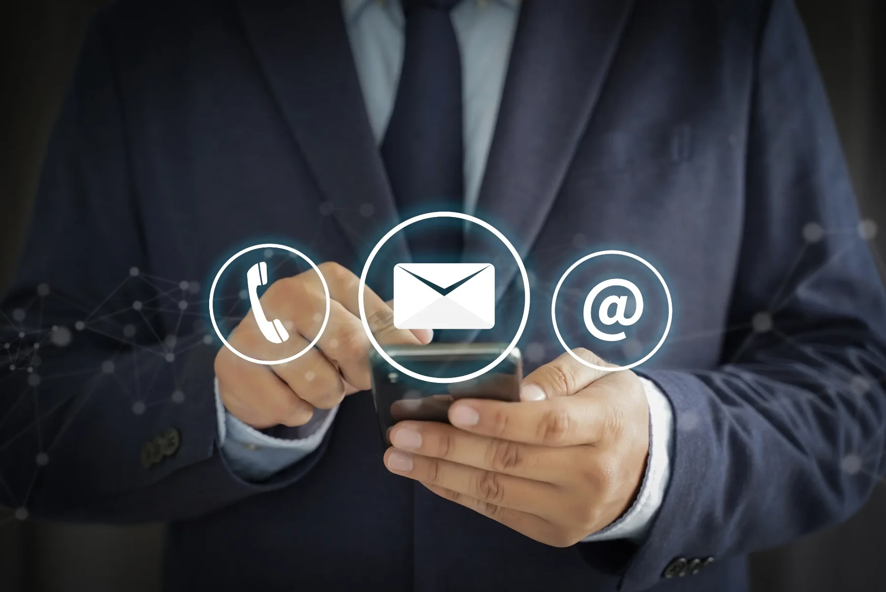 Phone, message and email icons representing the contact channels for Hypnotherapy Pvt Ltd