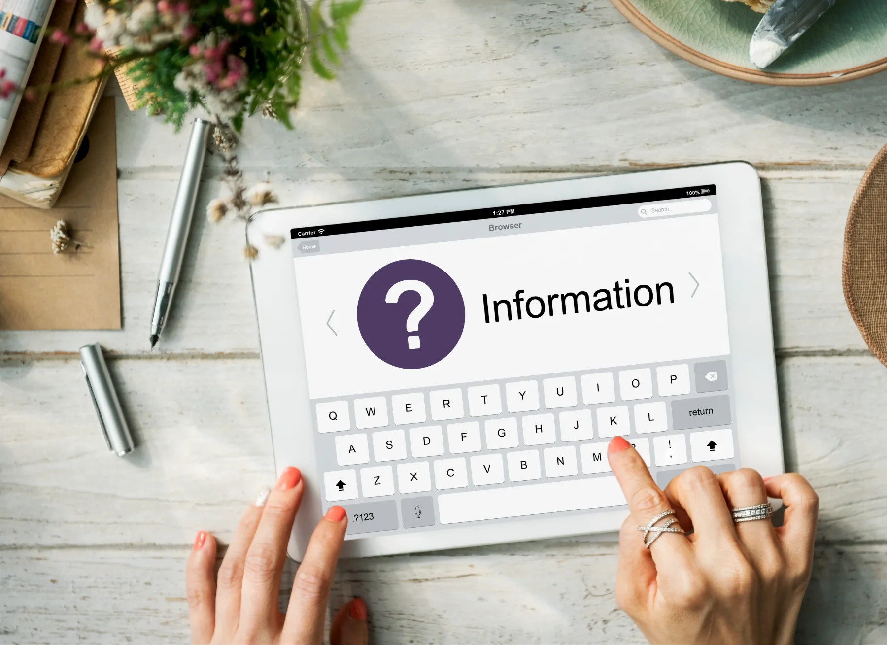 A tablet displaying an information page, representing frequently asked questions about hypnotherapy